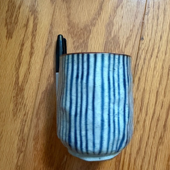 Blue Vertical Striped Stripe Ceramic Vase Cup - Picture 4 of 8